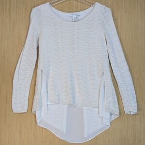 White House Black Market Sweater Knit Hi Low Ivory Coastal Grandmother Womens XS